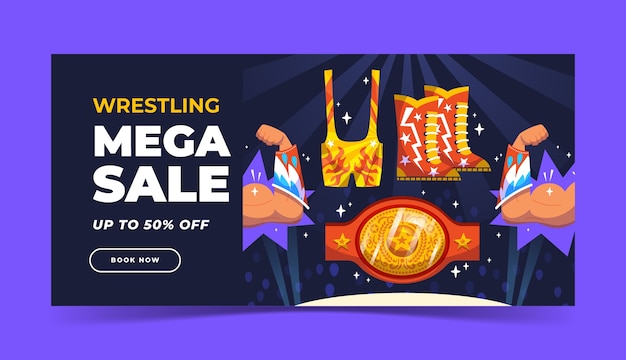 Free vector hand drawn wrestling fight sale banner template