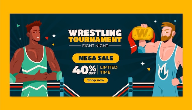 Banner di vendita di lotta di wrestling disegnato a mano