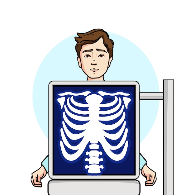 Бесплатное векторное изображение Иллюстрация мультфильма с рентгеновскими лучами, нарисованная вручную