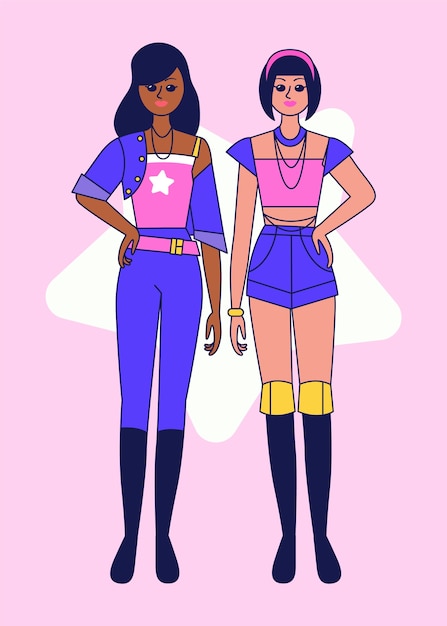 Free vector hand drawn  y2k girls illustration