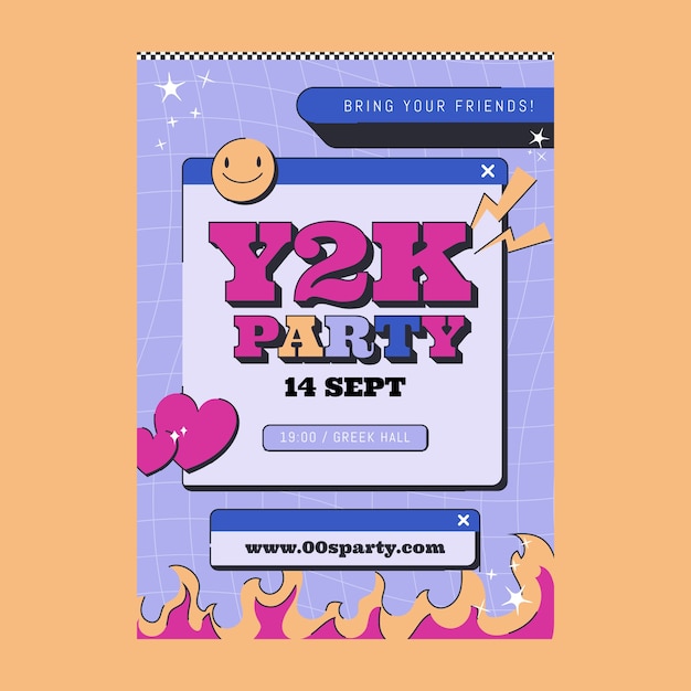 Free vector hand drawn y2k party poster template