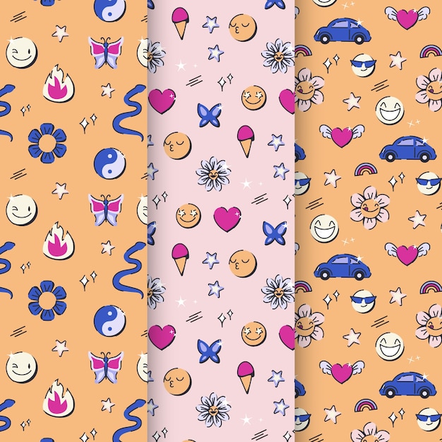 Free vector hand drawn y2k pattern collection