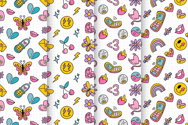 Free vector hand drawn y2k patterns collection