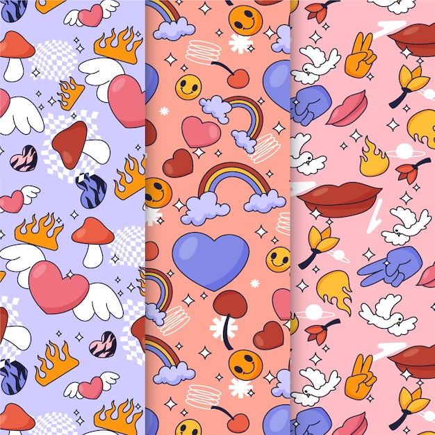 Free vector hand drawn y2k patterns design