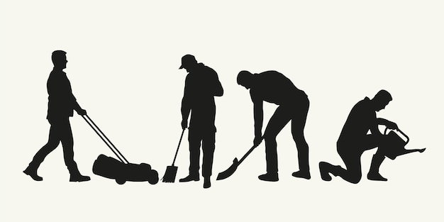 Hand drawn yard work silhouette set