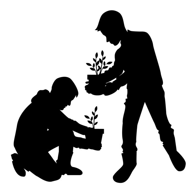 Hand drawn yard work silhouette