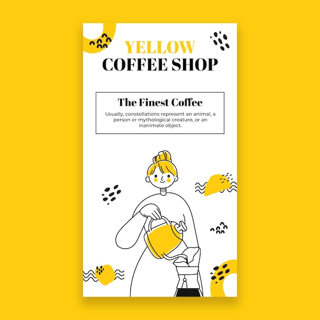 手描きの黄色いコーヒーショップのInstagramの物語