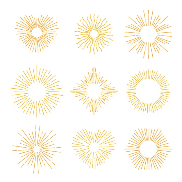 Free vector hand drawn yellow sunburst set