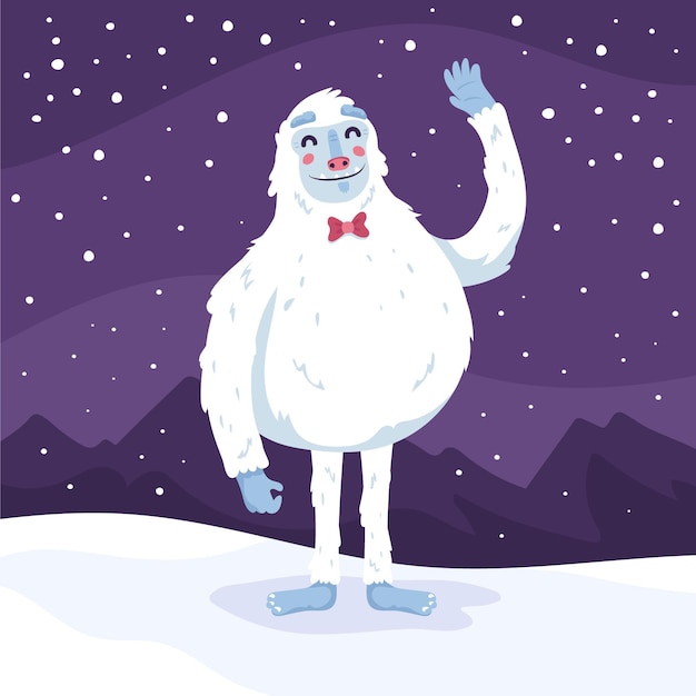 Vettore gratuito yeti abominevole pupazzo di neve illustrazione disegnata a mano