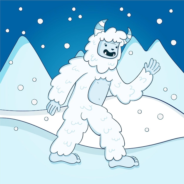 Illustrazione disegnata a mano abominevole del pupazzo di neve di yeti