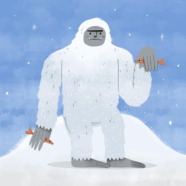 Vettore gratuito yeti abominevole pupazzo di neve illustrazione disegnata a mano