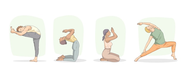 Vettore gratuito collezione di pose yoga disegnate a mano