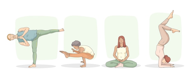 Collezione di pose yoga disegnate a mano