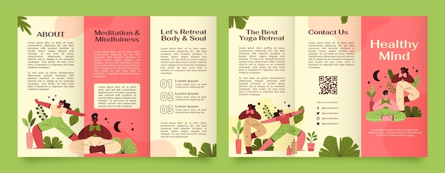 Hand drawn yoga retreat brochure template