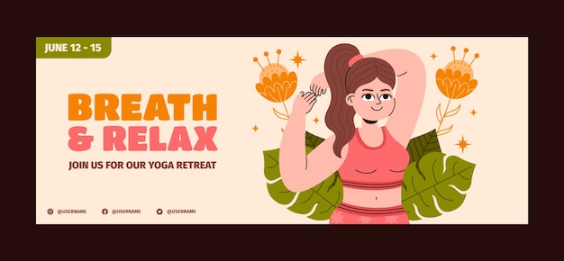 Free vector hand drawn yoga retreat facebook cover