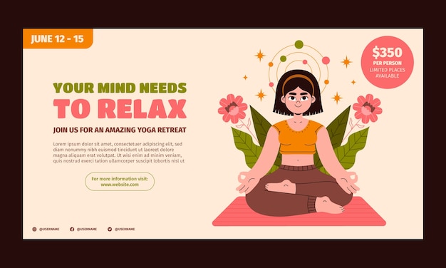 Hand drawn yoga retreat facebook template