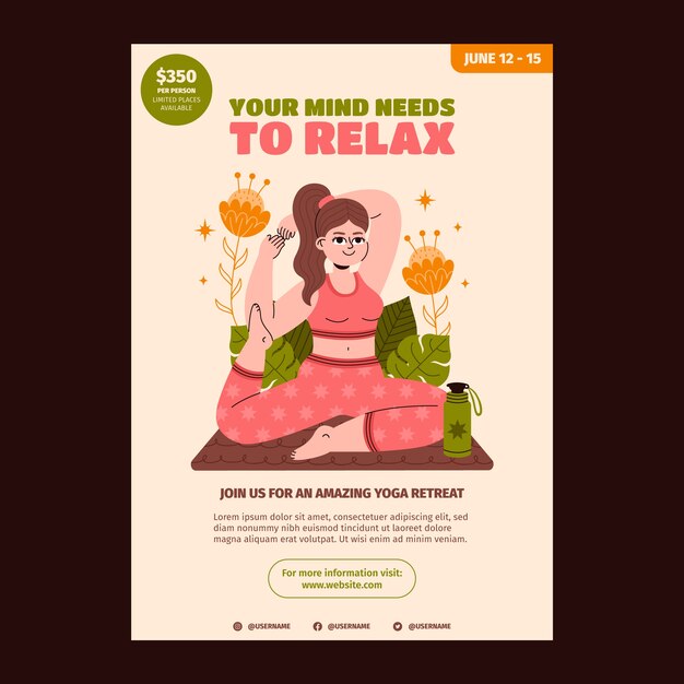 Hand drawn yoga retreat poster template