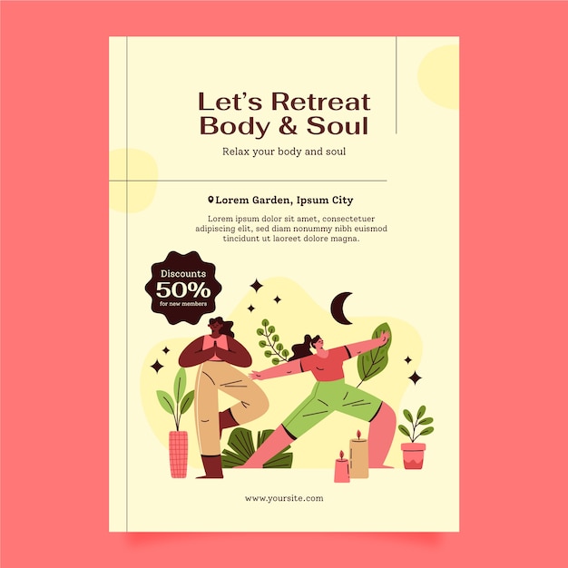 Free vector hand drawn yoga retreat poster template