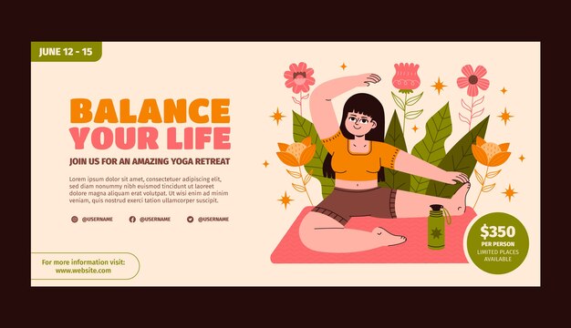 Vettore gratuito banner di vendita ritiro yoga disegnato a mano