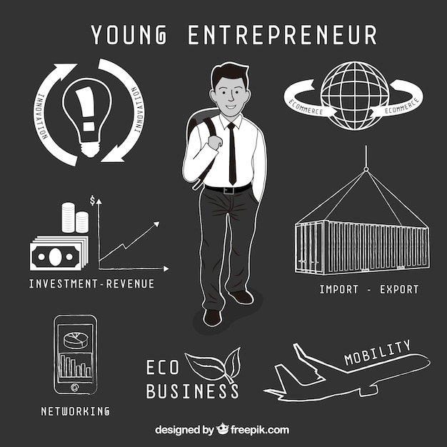 手描きの若い起業家
