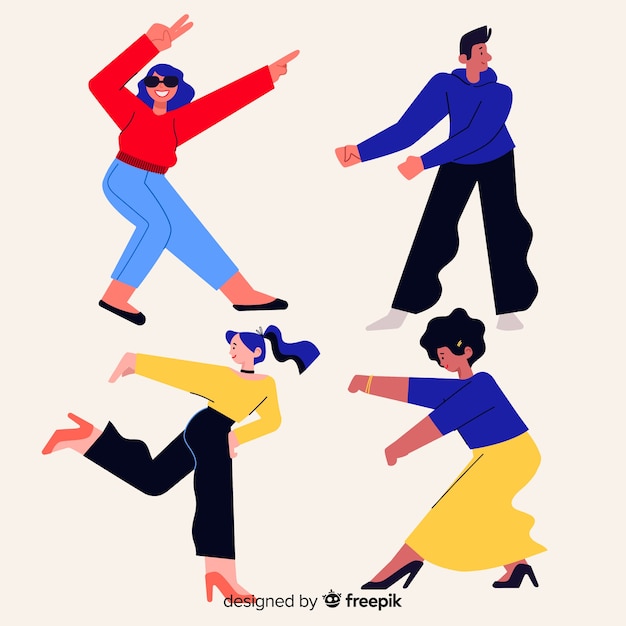 Free vector hand drawn young people dancing collection