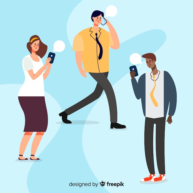 Free Vector hand drawn young people holding smartphones