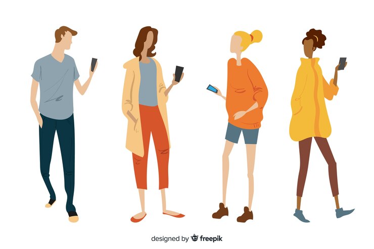 無料Vector スマートフォンを持っている手描き下ろし若者