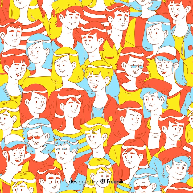 Hand drawn young people pattern background