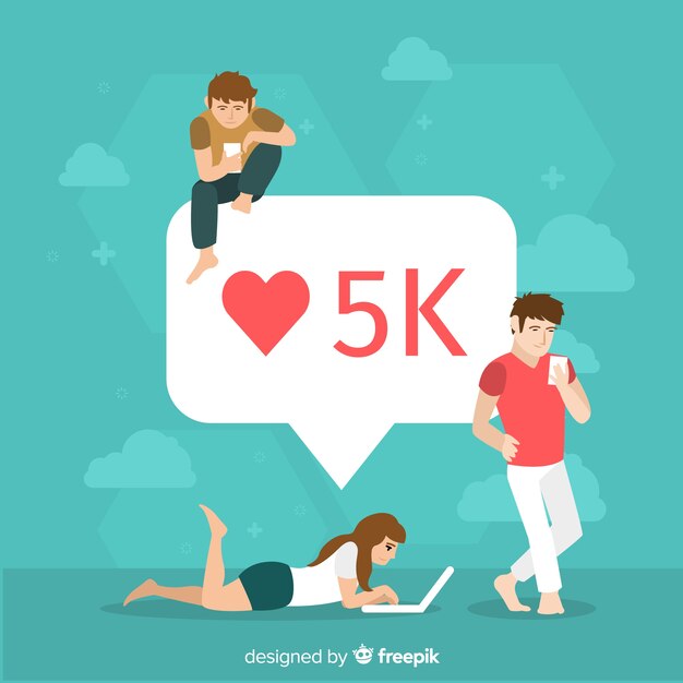 Hand drawn young people social media heart concept background