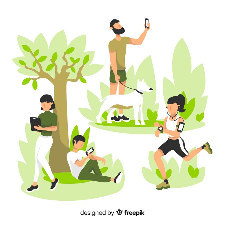 Free Vector hand drawn young people using technological device pack
