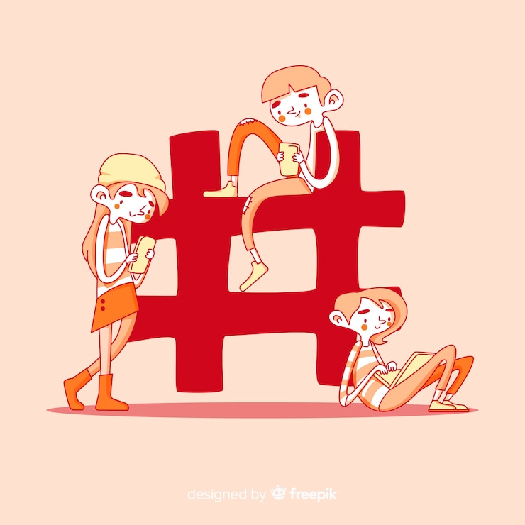 Free Vector hand drawn young people with hashtag symbol