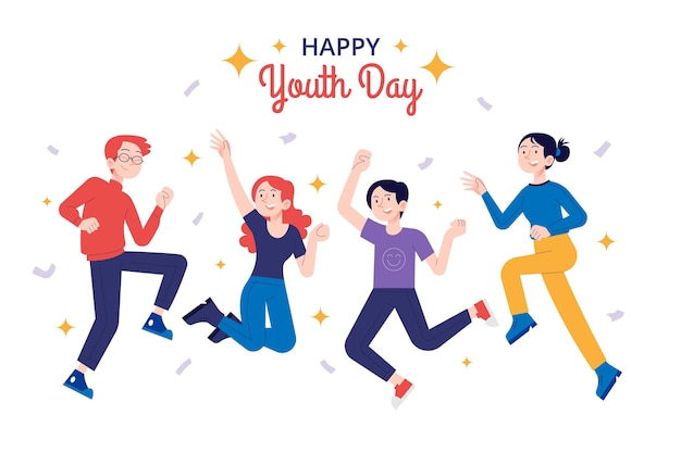 Бесплатное векторное изображение Ручной обращается день молодежи прыжки людей