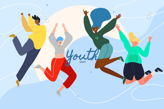 Free vector hand drawn youth day - jumping people