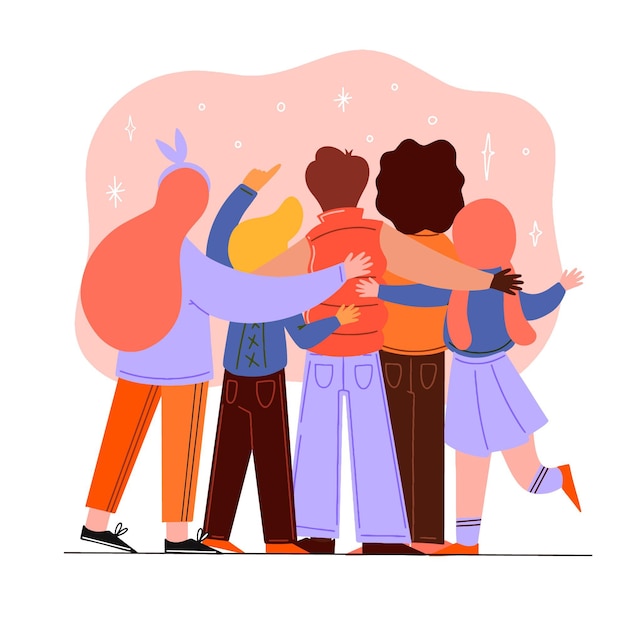 Free vector hand drawn youth day - people hugging together