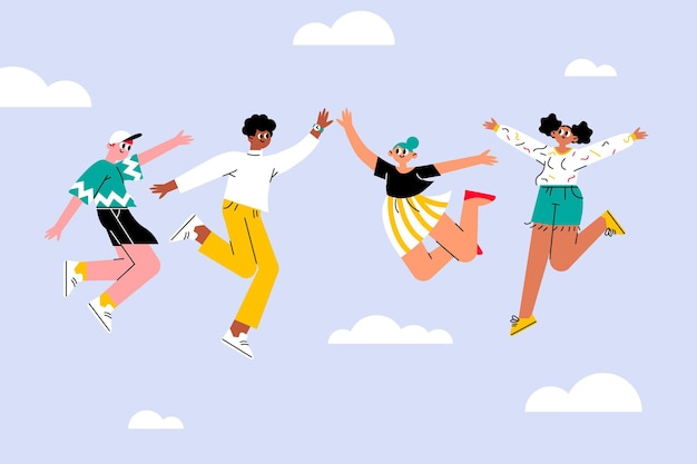 Free vector hand drawn youth day with jumping people