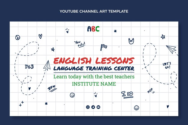 Hand drawn youtube channel art for english learning lessons