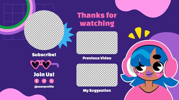 Hand drawn youtube end screen template