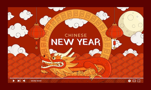 無料ベクター 中国の新年祭の手描きのyoutubeのサムネイル