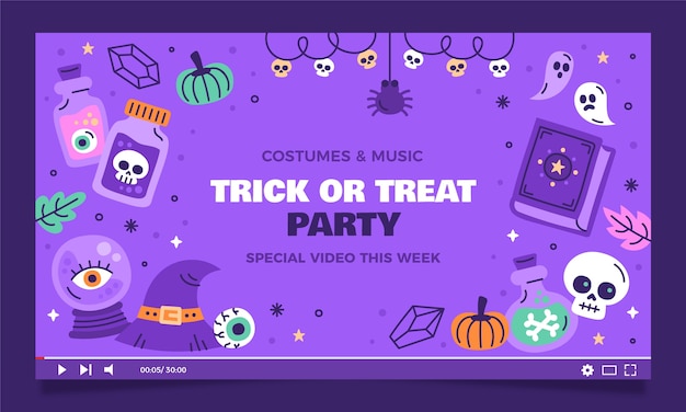 無料ベクター ハロウィーンのお祝いのための手描きの youtube サムネイル