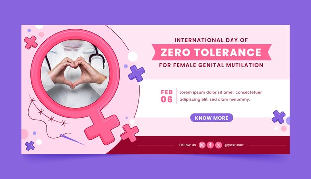 Free vector hand drawn zero tolerance for female genital mutilation horizontal banner template