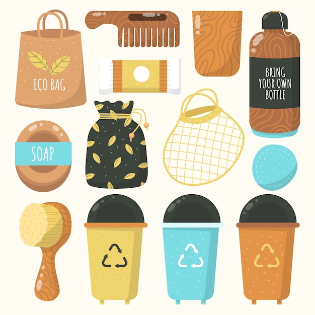 Free vector hand drawn zero waste element collection