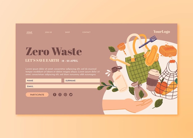 Hand drawn zero waste landing page