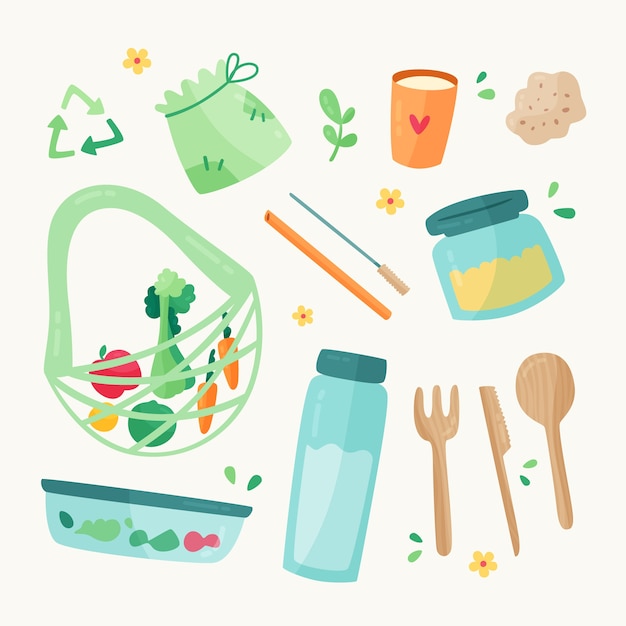 hand drawn zero waste product set