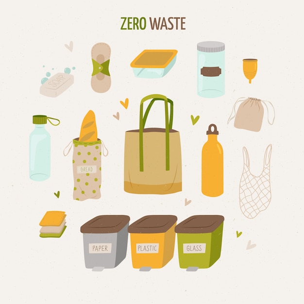 Free vector hand drawn zero waste set