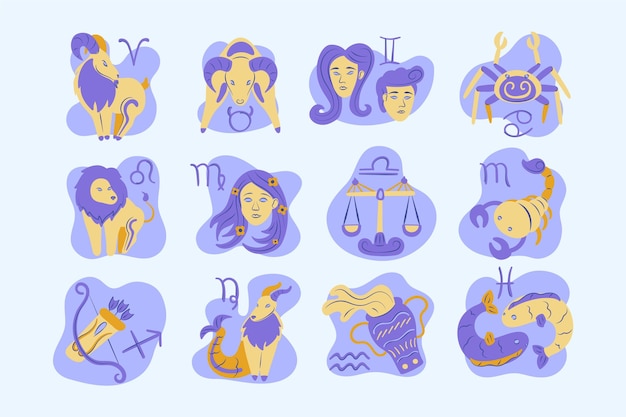 Vettore gratuito collezione di segni zodiacali disegnati a mano