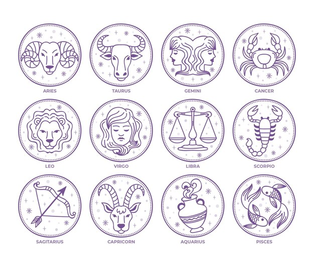 Hand drawn zodiac sign set