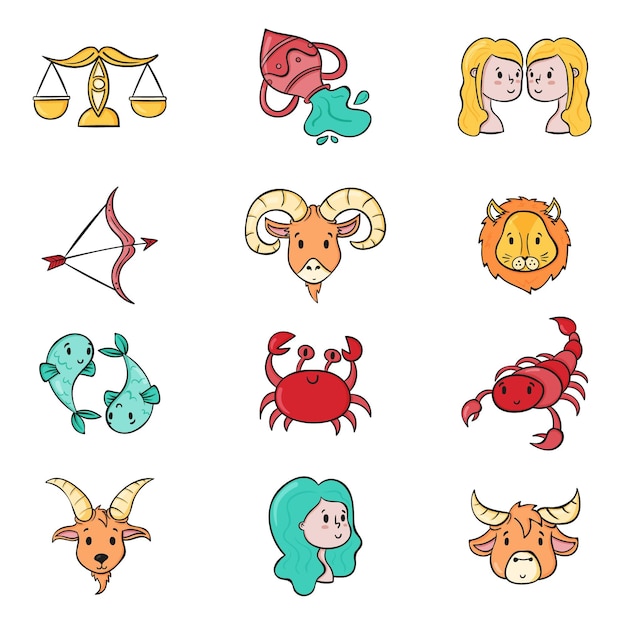 Vettore gratuito collezione di segni zodiacali disegnati a mano