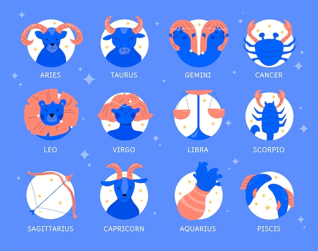 Insieme di segni zodiacali disegnati a mano