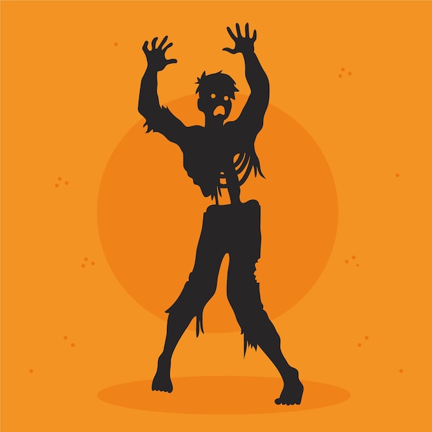 Бесплатное векторное изображение Нарисованная рукой иллюстрация силуэта зомби