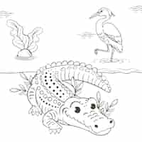 Free vector hand drawn zoo animals coloring page illustration